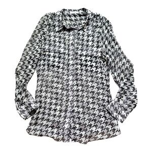 Equipment 100% Silk Sheer Houndstooth Print Blouse Sz M